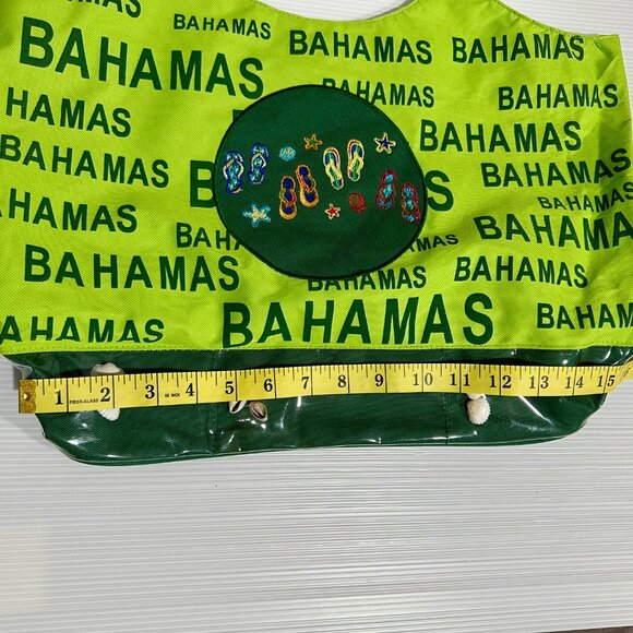 Bahamas Sea Shells & Embroidered Slippers Design Large Green Tote Bag - Picture 5 of 9